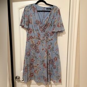 Lauren Ralph Lauren Blue Floral Faux Wrap-Style Surplice Dress Size 12 NWT